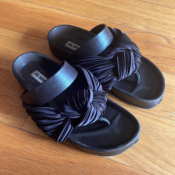 Jil Sander Shoes - Jil Sander Knot Satin Leather Slides Brown